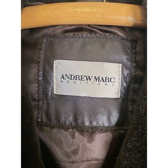Andrew Marc Addition Women Brown Bomber Leather Jacket Faux Fur Collar Small VTG - Picture 2 of 16